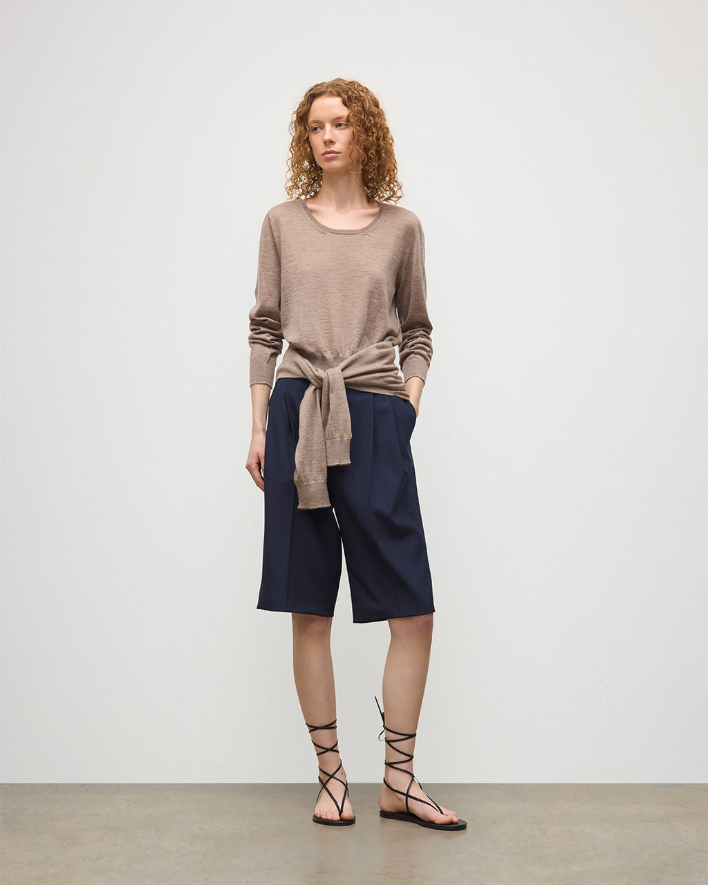 Johnstons of Elgin - Ella Light Brown Superfine Cashmere Scoop Neck Jumper