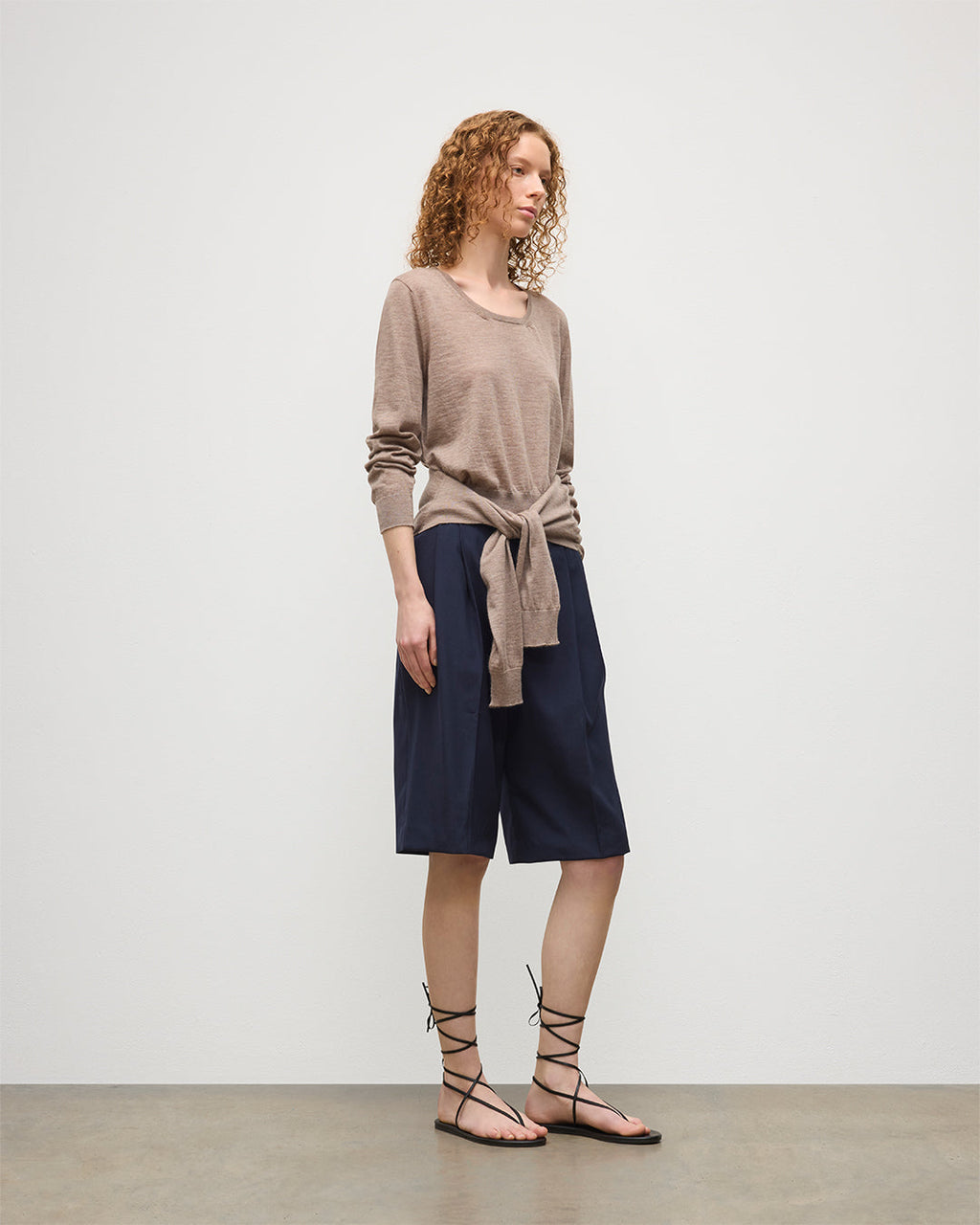 Johnstons of Elgin - Ella Light Brown Superfine Cashmere Scoop Neck Jumper