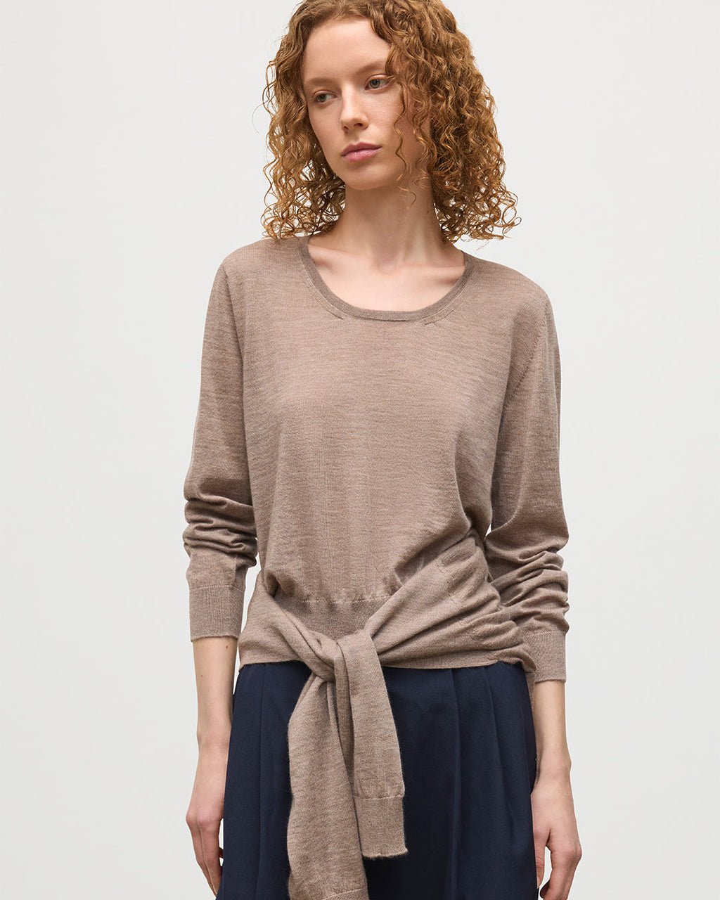Johnstons of Elgin - Ella Light Brown Superfine Cashmere Scoop Neck Jumper