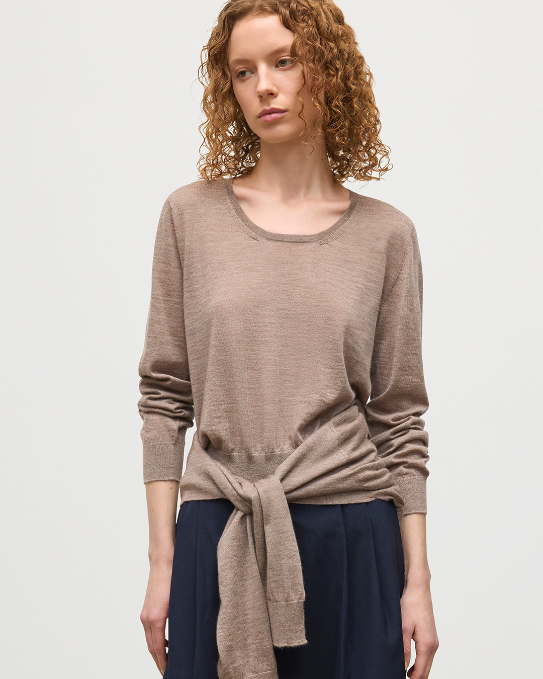 Johnstons of Elgin - Ella Light Brown Superfine Cashmere Scoop Neck Jumper