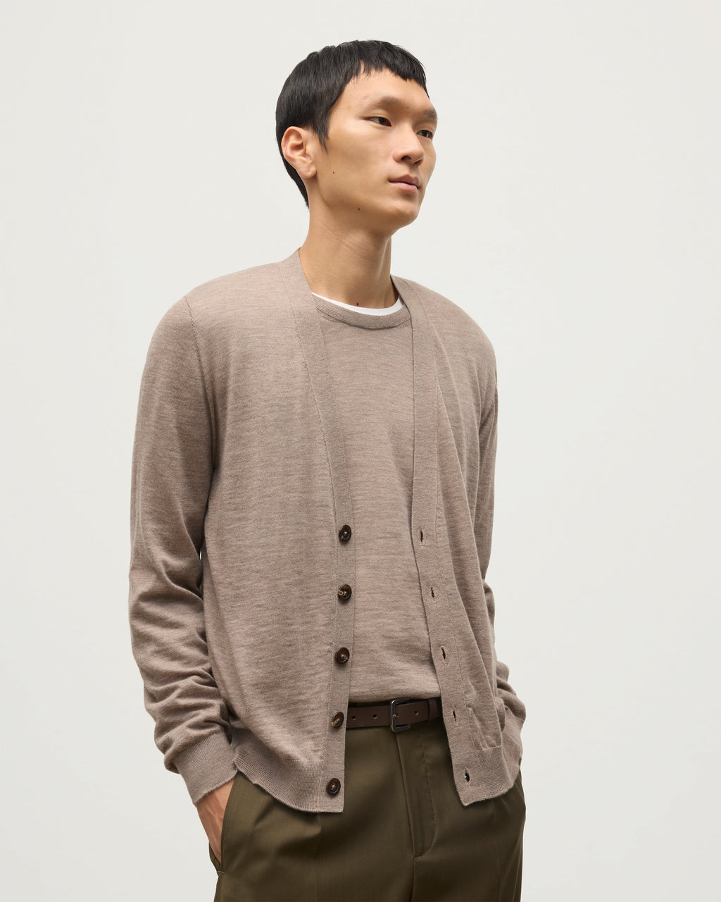 Johnstons of Elgin - Forsyth Light Brown Superfine Cashmere Cardigan