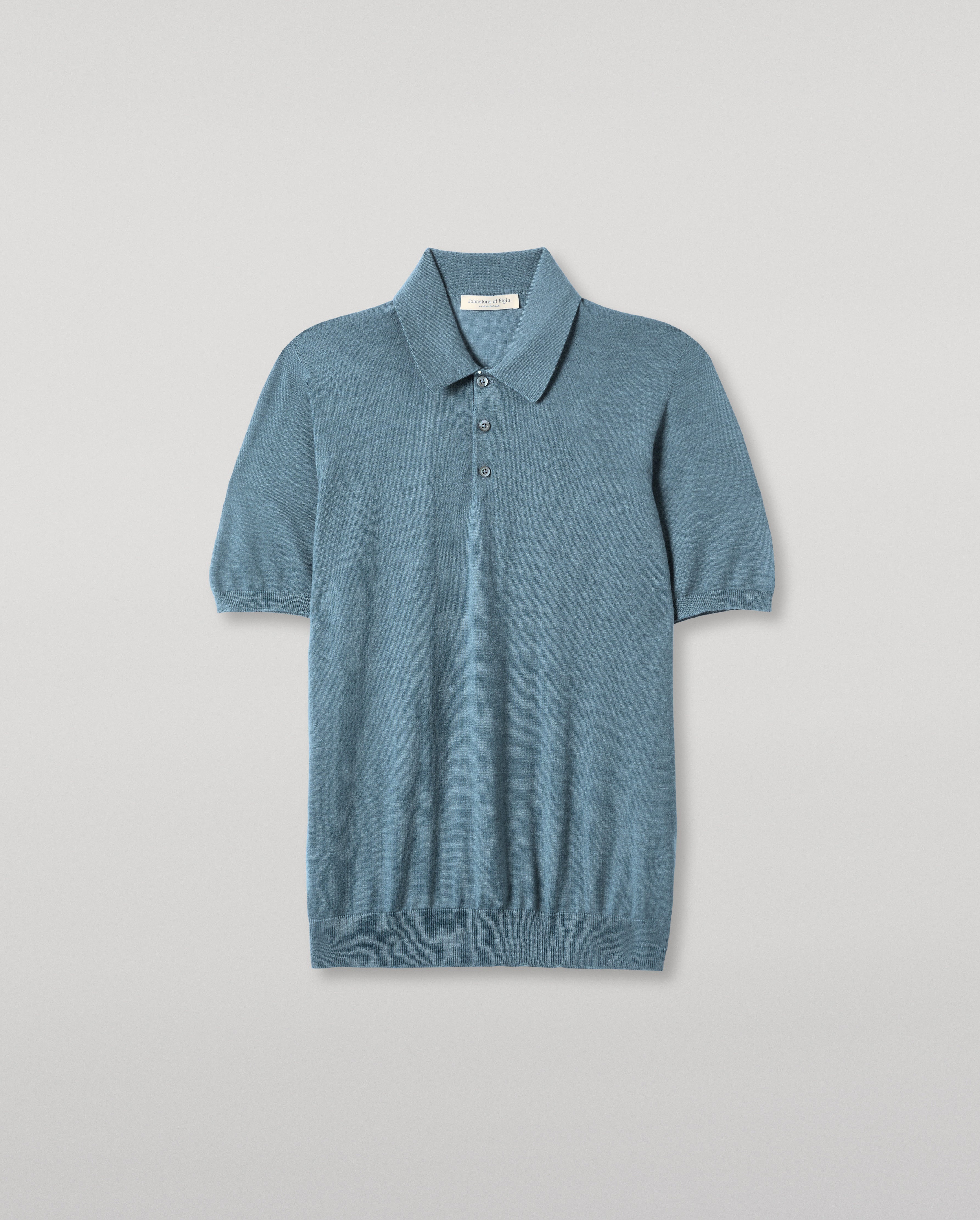 Johnstons of Elgin - Fin Blue Superfine Cashmere Polo Shirt