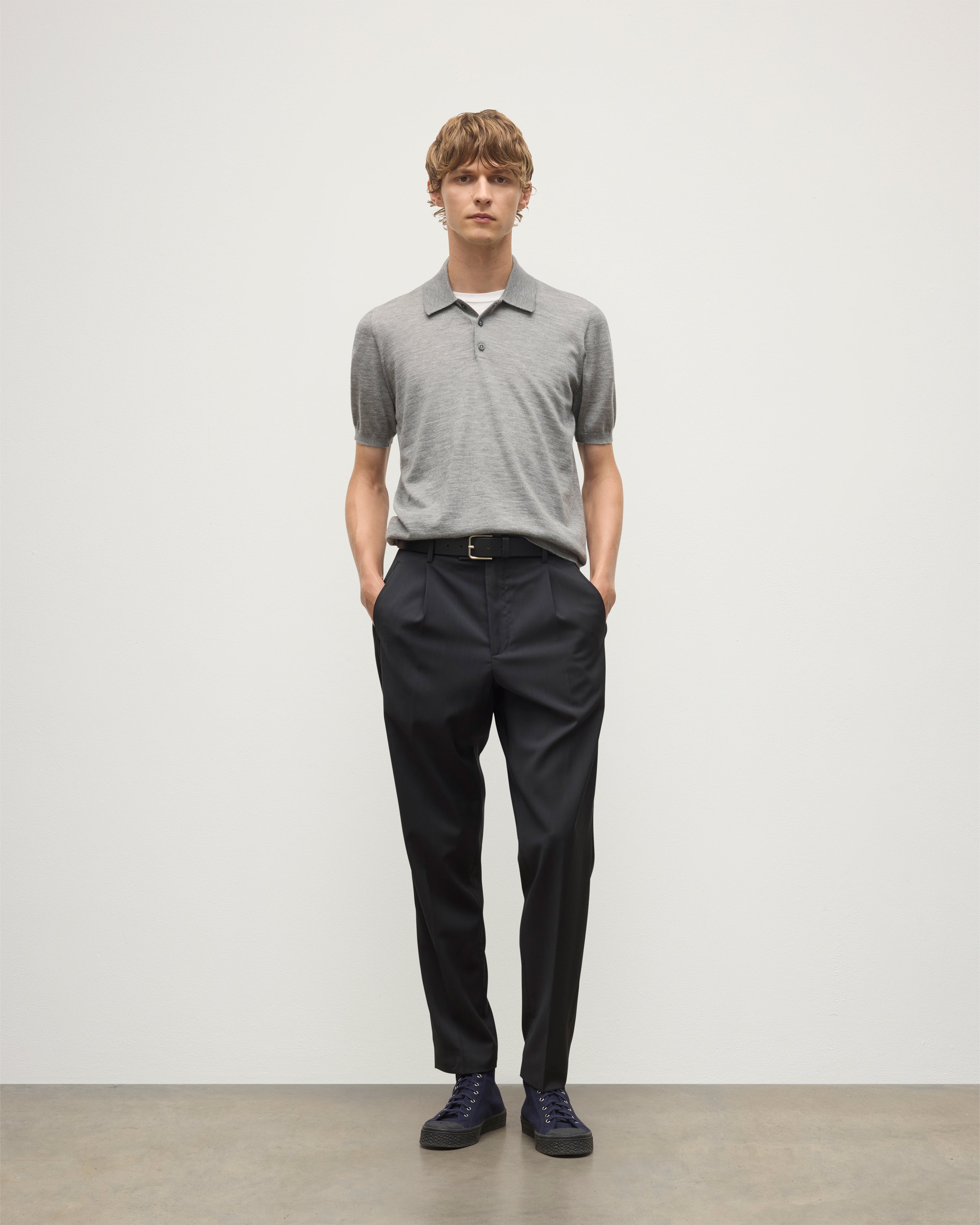 Johnstons of Elgin - Fin Grey Superfine Cashmere Polo Shirt