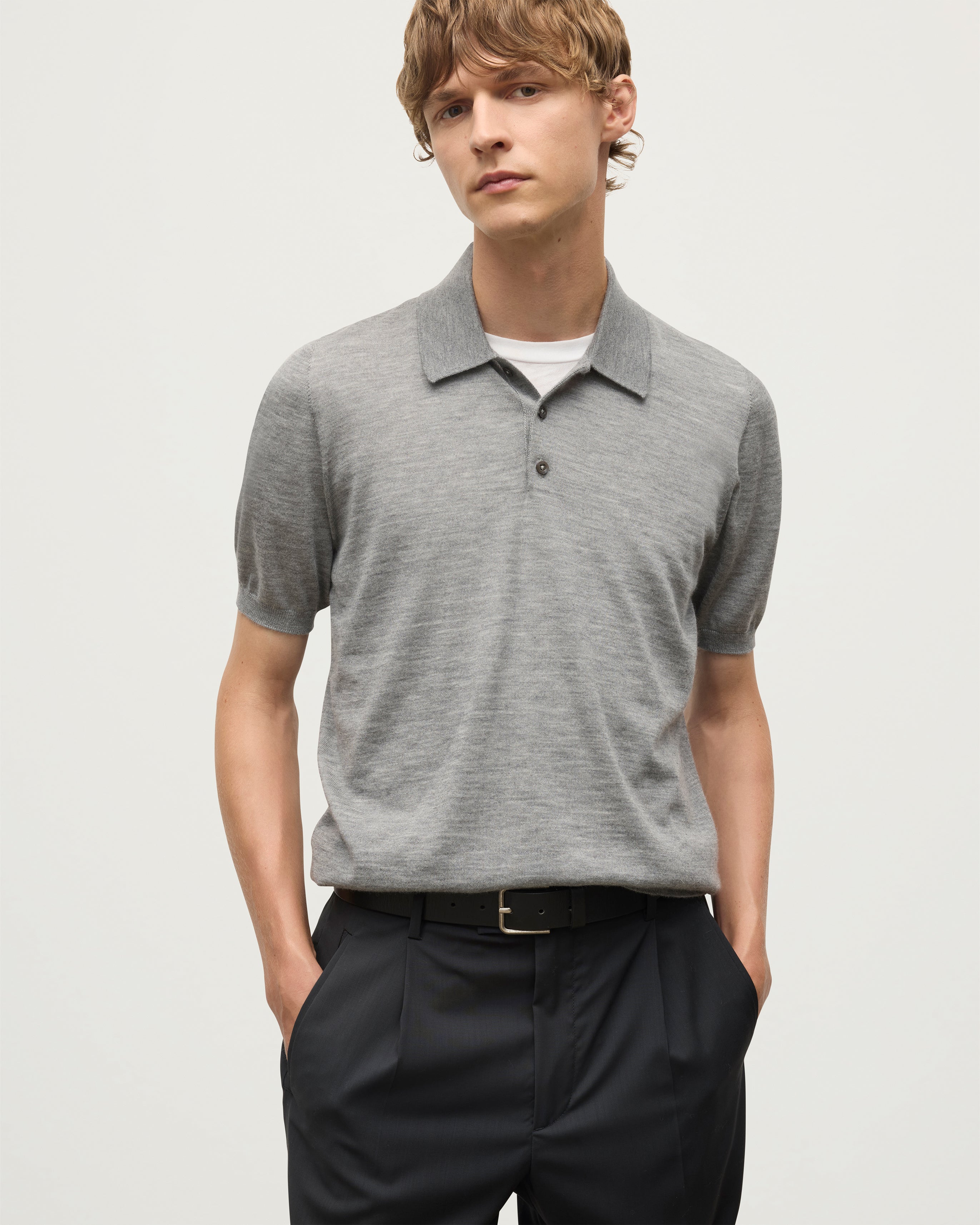 Johnstons of Elgin - Fin Grey Superfine Cashmere Polo Shirt