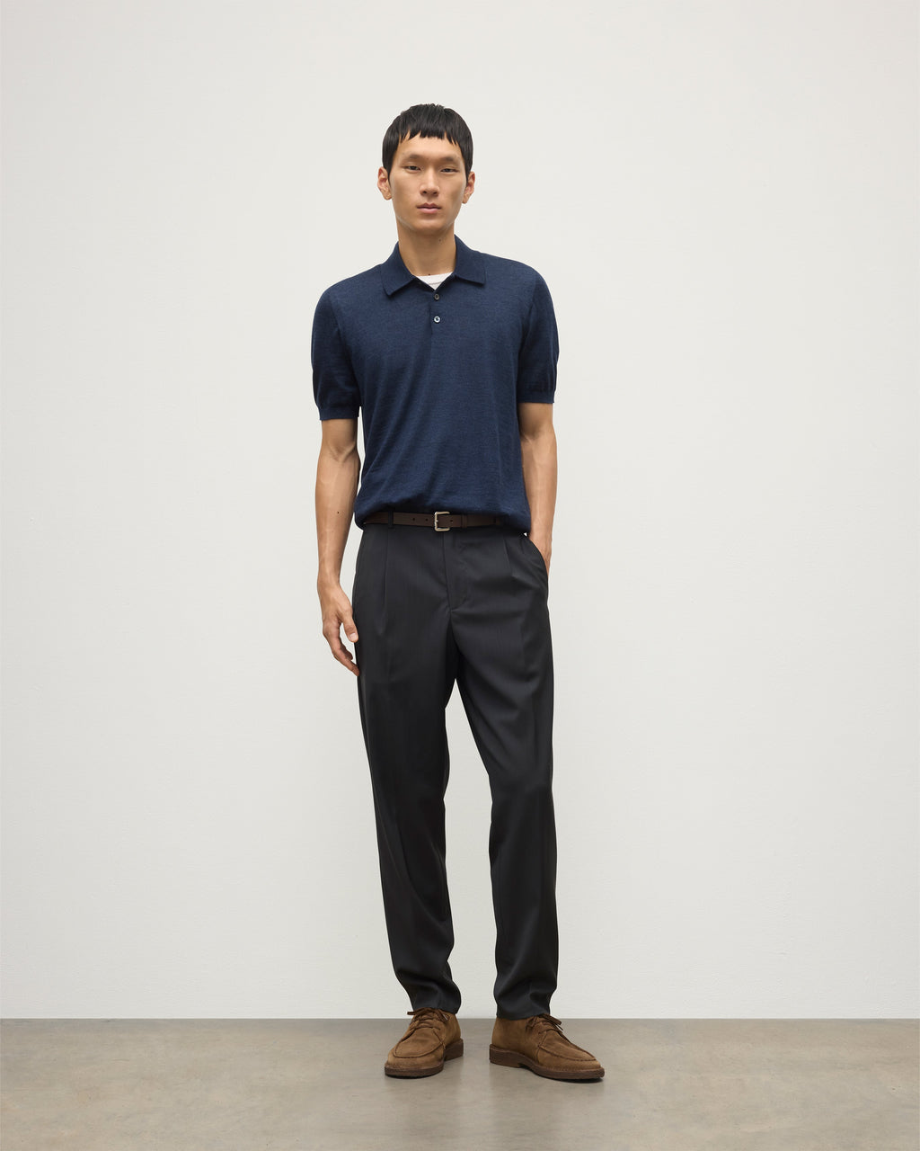 Johnstons of Elgin - Fin Navy Superfine Cashmere Polo Shirt