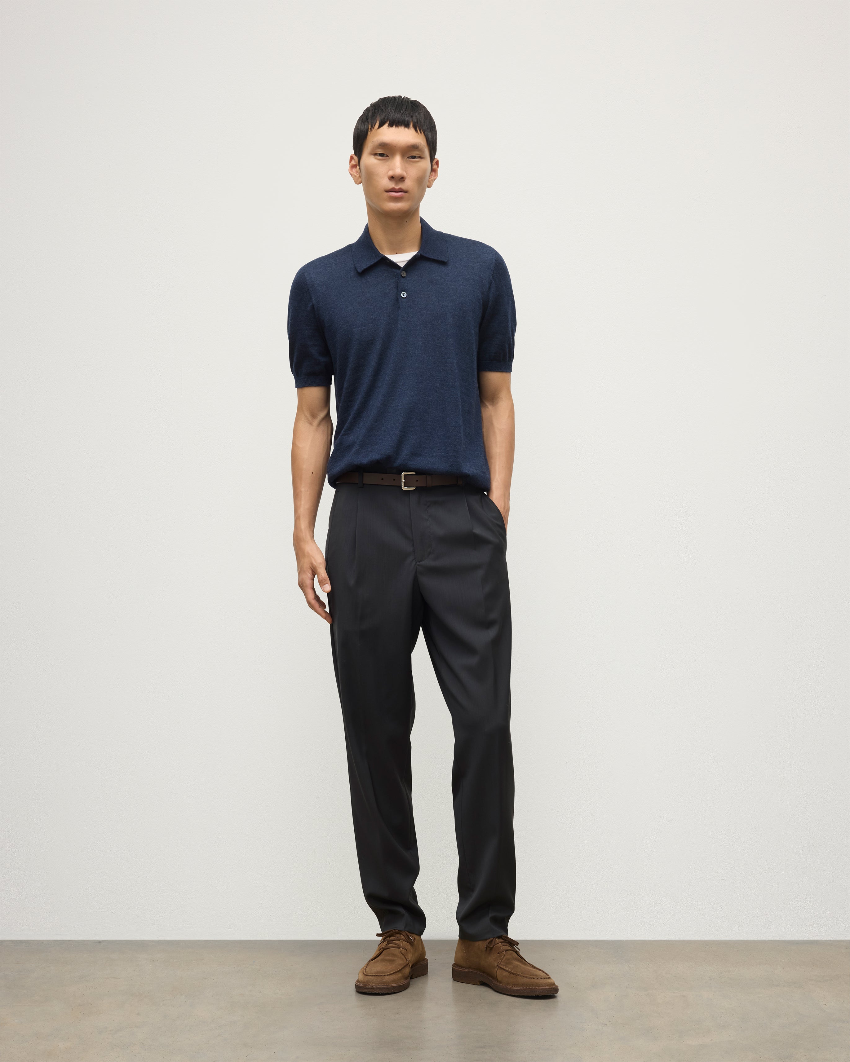 Johnstons of Elgin - Fin Navy Superfine Cashmere Polo Shirt