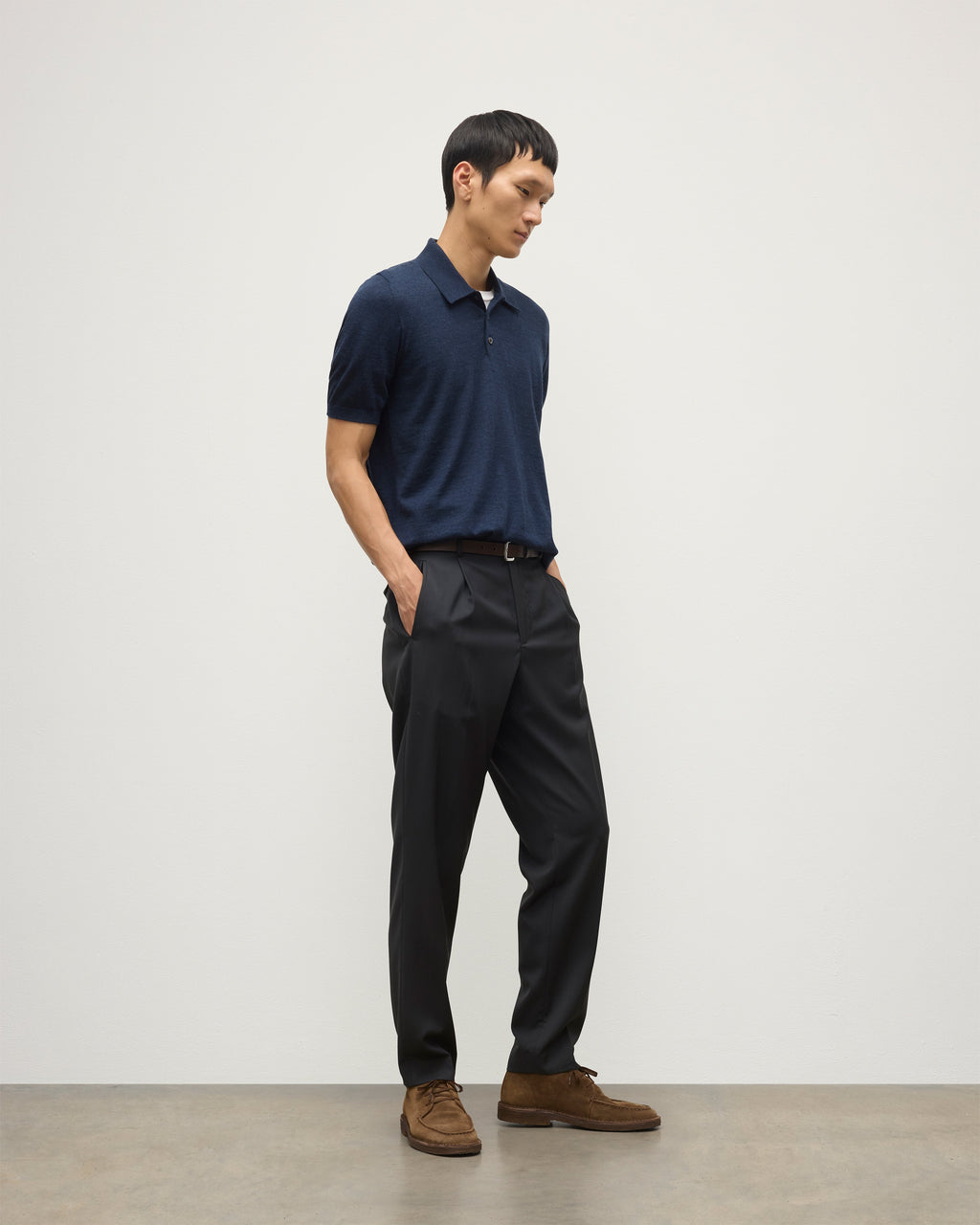 Johnstons of Elgin - Fin Navy Superfine Cashmere Polo Shirt
