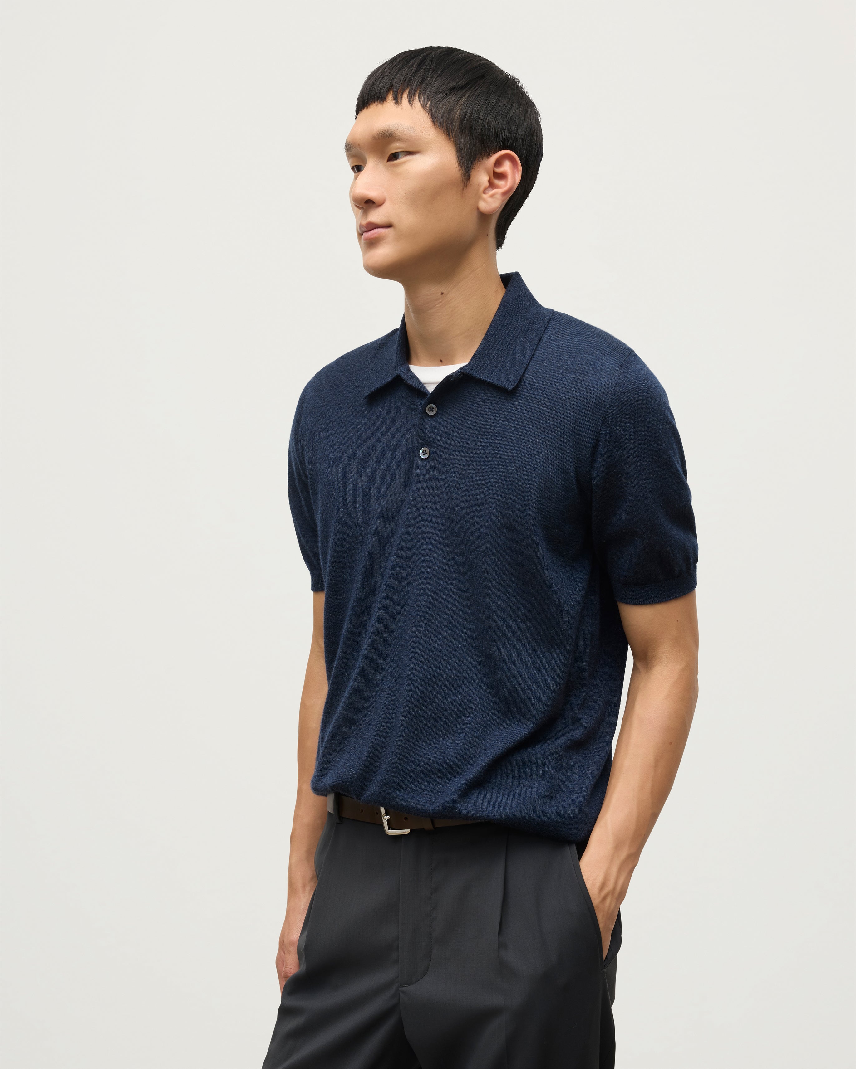 Johnstons of Elgin - Fin Navy Superfine Cashmere Polo Shirt
