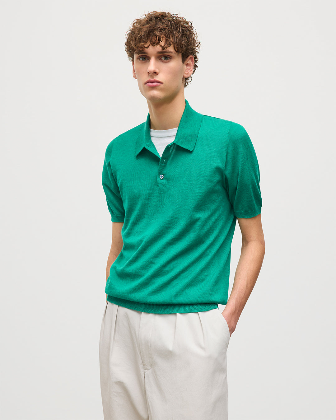 Johnstons of Elgin - Fin Bright Green Superfine Cashmere Polo Shirt