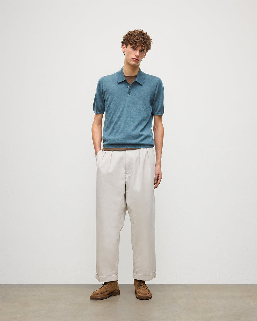 Johnstons of Elgin - Fin Blue Superfine Cashmere Polo Shirt