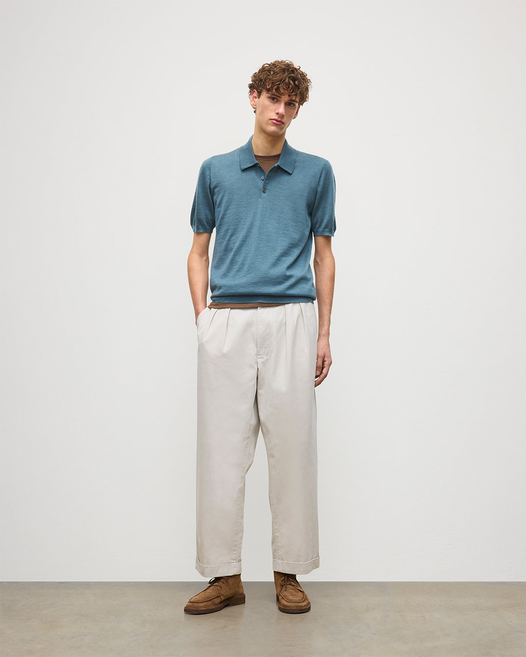 Johnstons of Elgin - Fin Blue Superfine Cashmere Polo Shirt