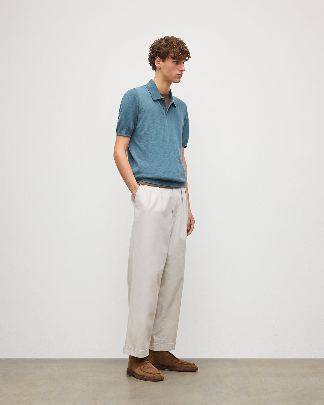 Johnstons of Elgin - Fin Blue Superfine Cashmere Polo Shirt