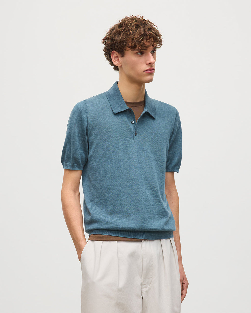 Johnstons of Elgin - Fin Blue Superfine Cashmere Polo Shirt
