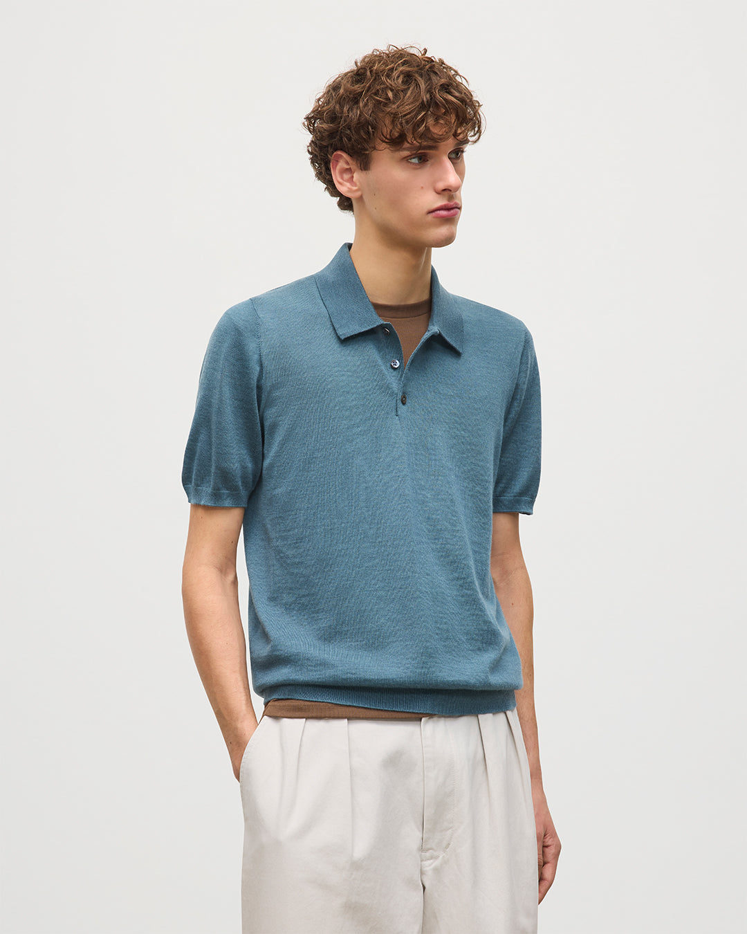 Johnstons of Elgin - Fin Blue Superfine Cashmere Polo Shirt
