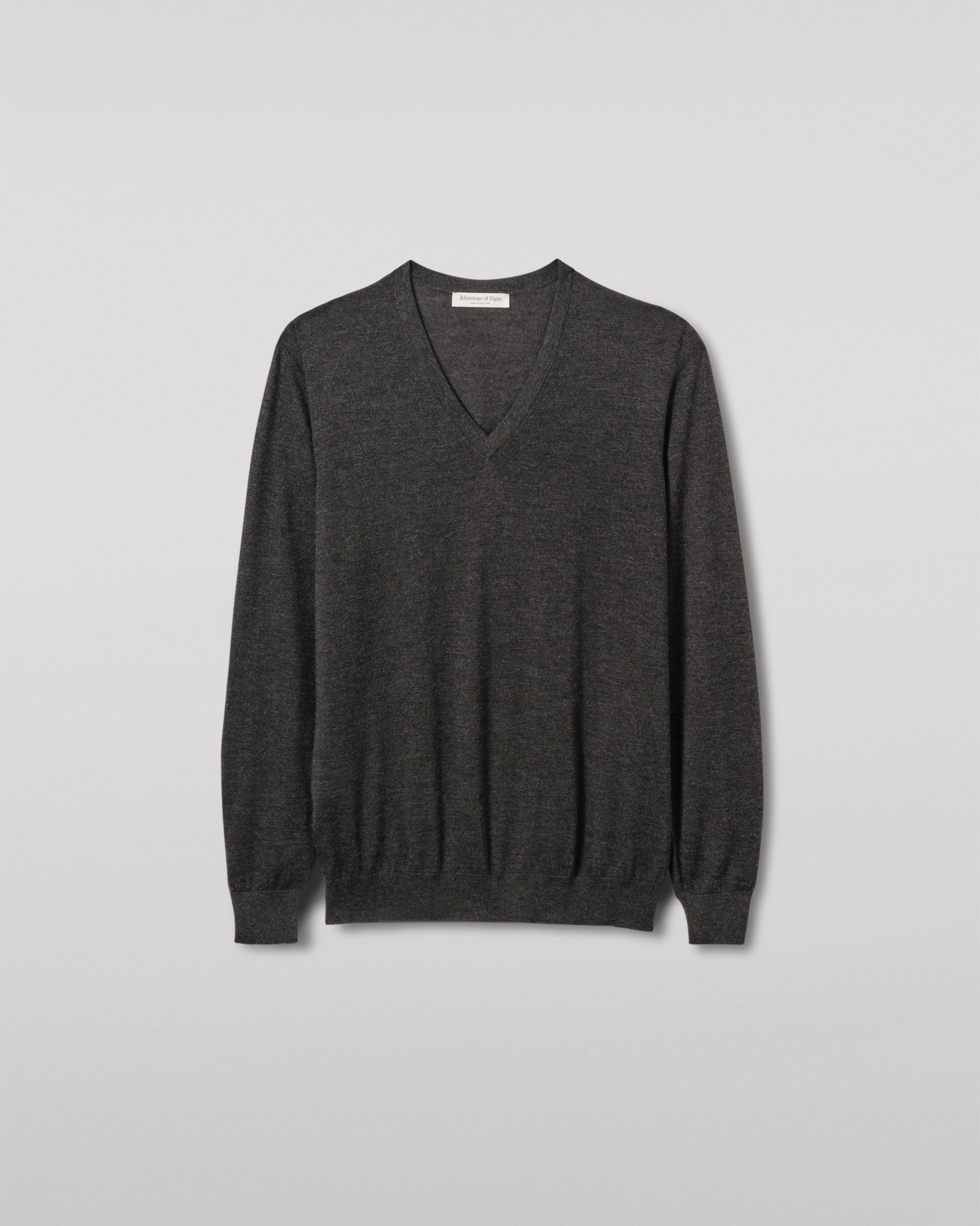 Johnstons of Elgin - Fin Dark Grey V Neck Superfine Cashmere Jumper