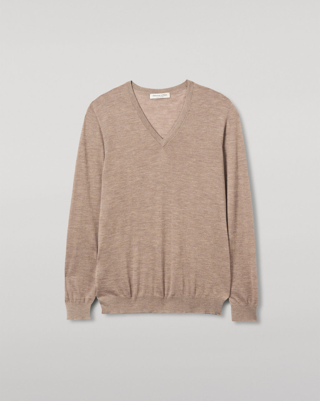 Johnstons of Elgin - Fin Light Brown V Neck Superfine Cashmere Jumper