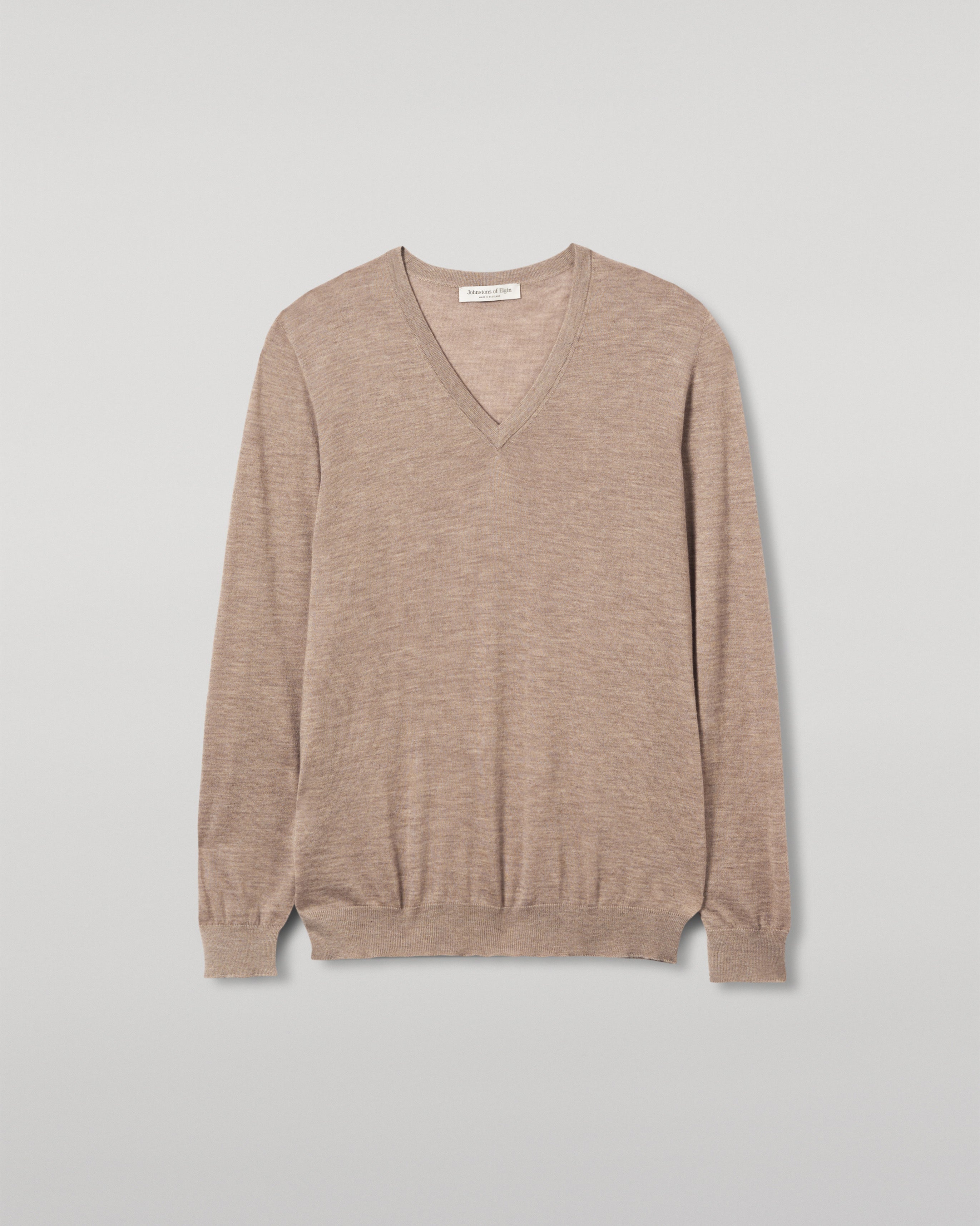 Johnstons of Elgin - Fin Light Brown V Neck Superfine Cashmere Jumper
