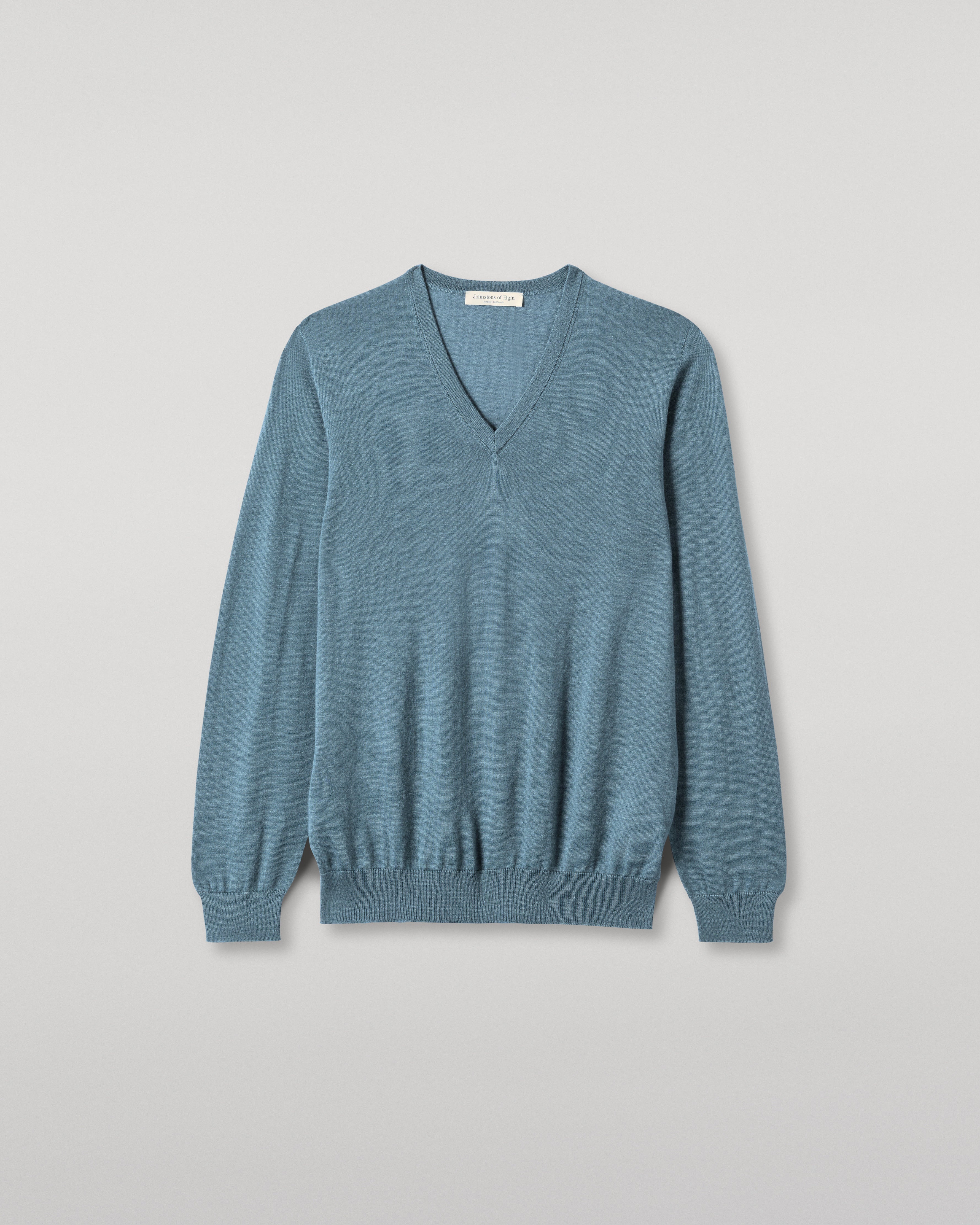 Johnstons of Elgin - Fin Blue V Neck Superfine Cashmere Jumper