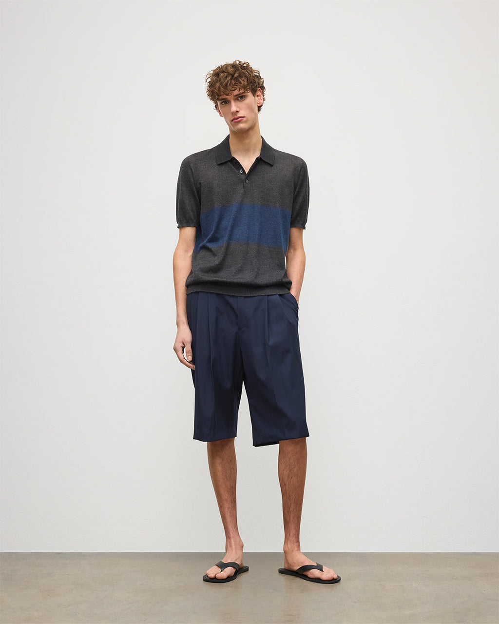 Johnstons of Elgin - Mack Grey & Navy Superfine Cashmere Polo Shirt