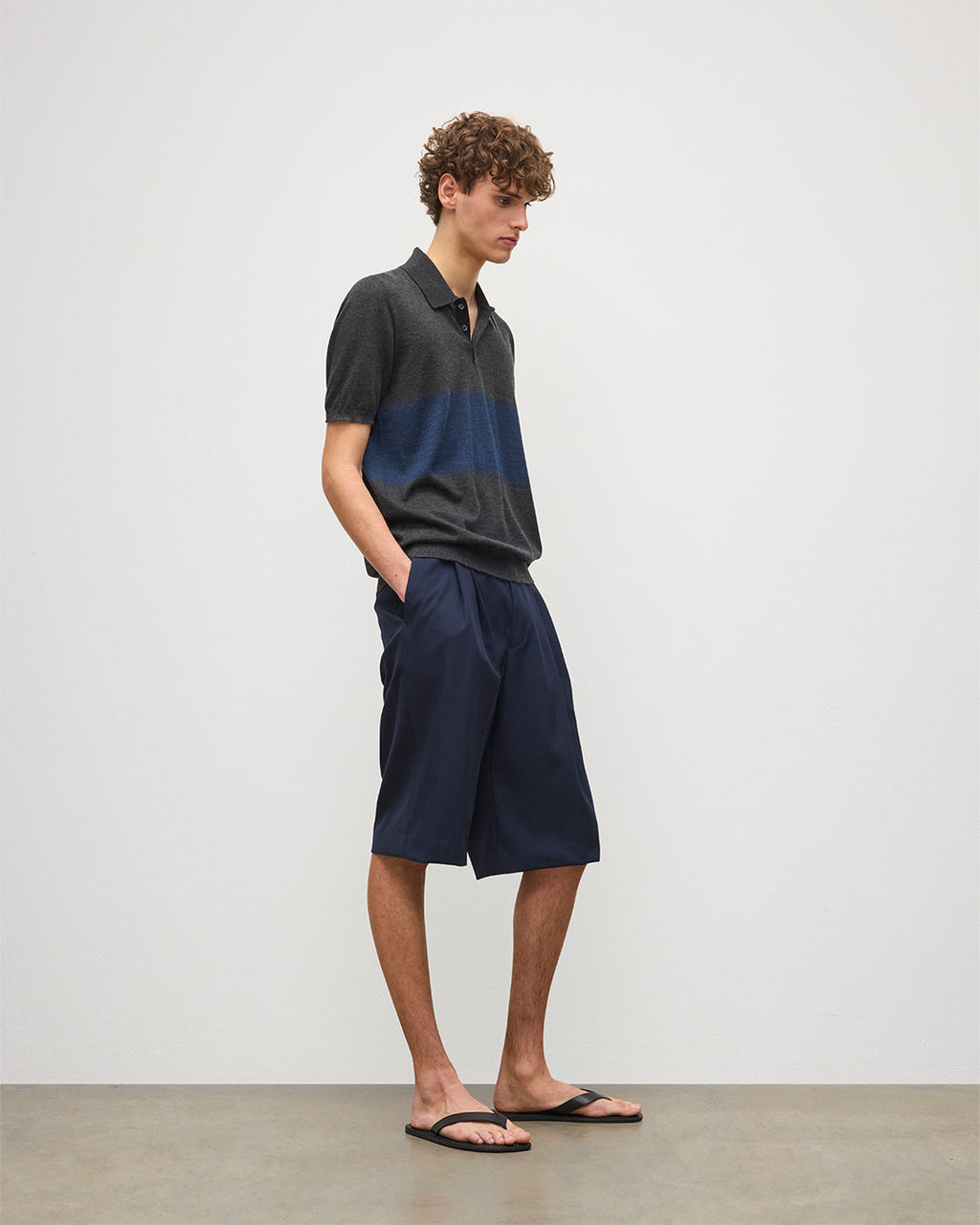 Johnstons of Elgin - Mack Grey & Navy Superfine Cashmere Polo Shirt