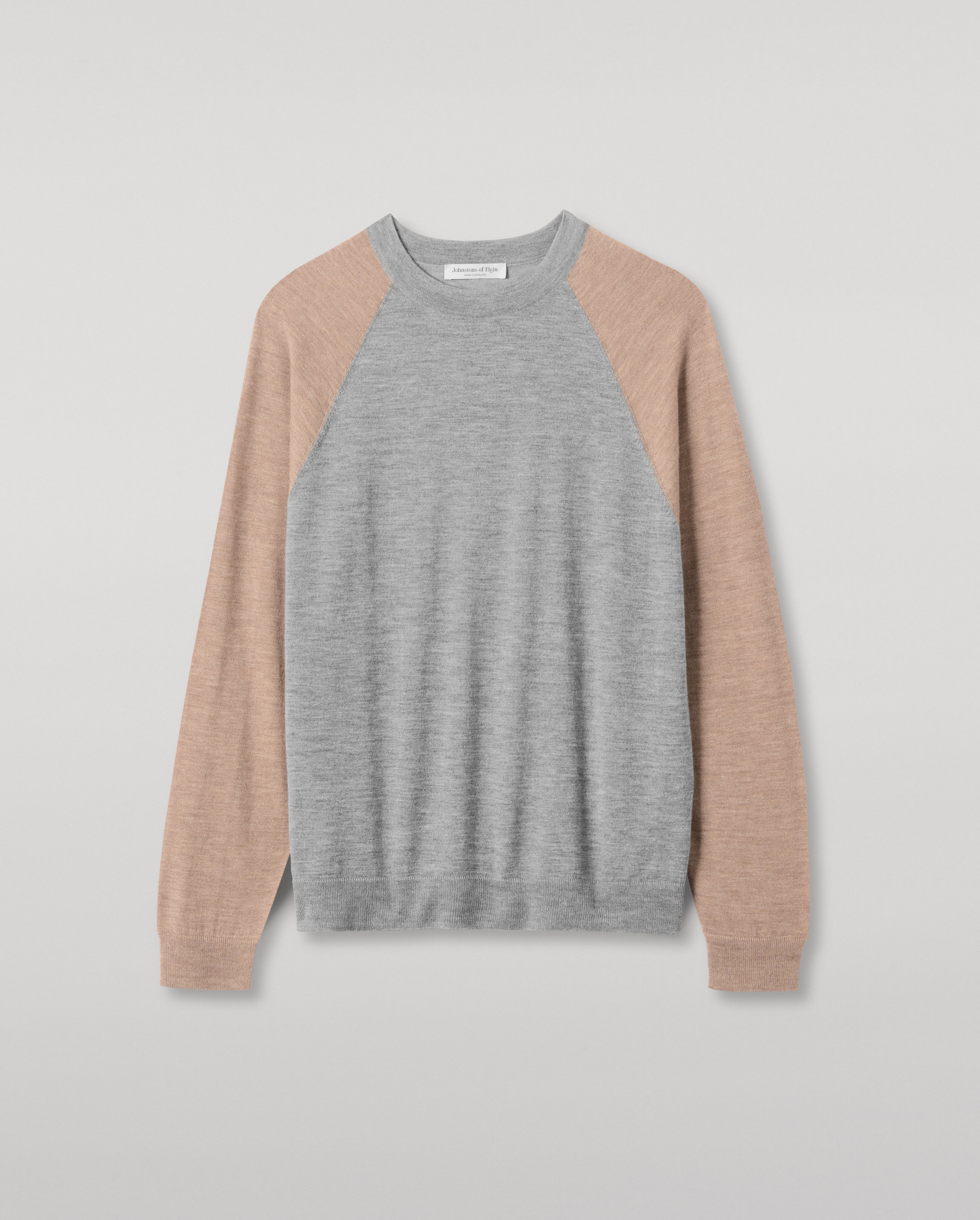 Johnstons of Elgin - Leith Grey & Brown Ringer Superfine Cashmere Jumper
