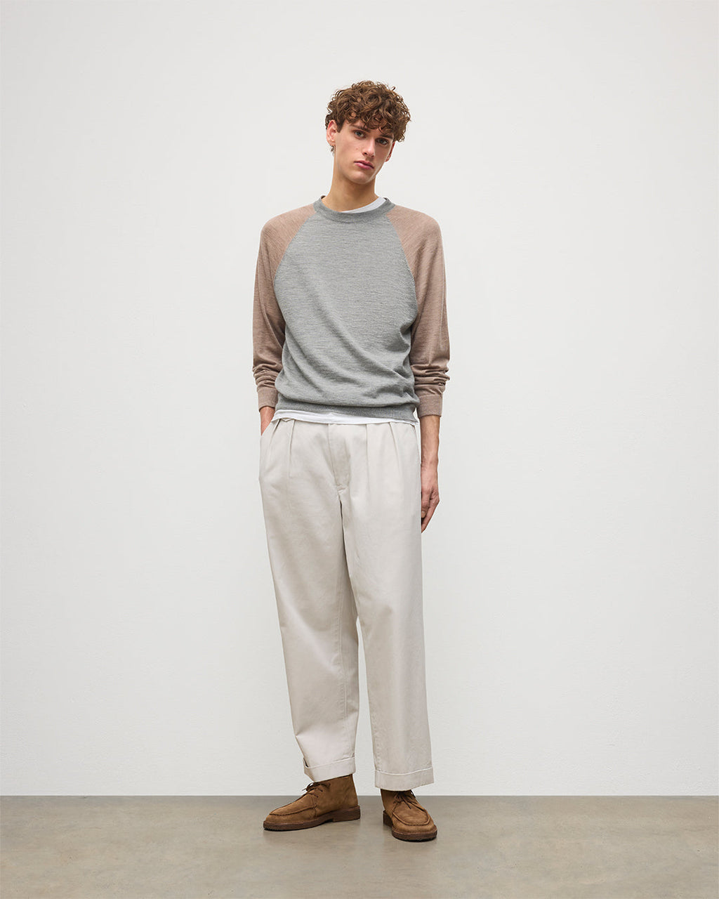 Johnstons of Elgin - Leith Grey & Brown Ringer Superfine Cashmere Jumper