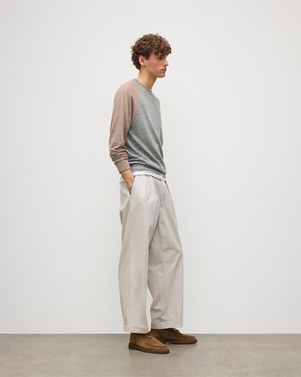 Johnstons of Elgin - Leith Grey & Brown Ringer Superfine Cashmere Jumper