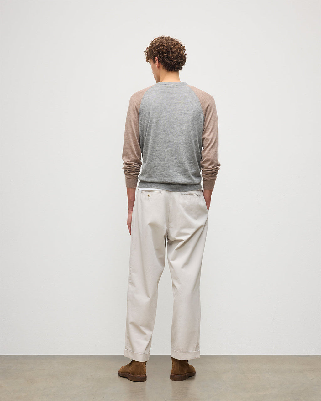 Johnstons of Elgin - Leith Grey & Brown Ringer Superfine Cashmere Jumper