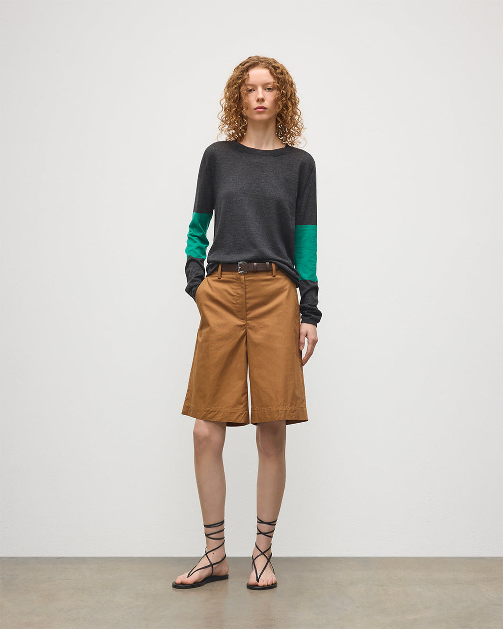 Johnstons of Elgin - Euna Grey & Green Superfine Cashmere T - Shirt
