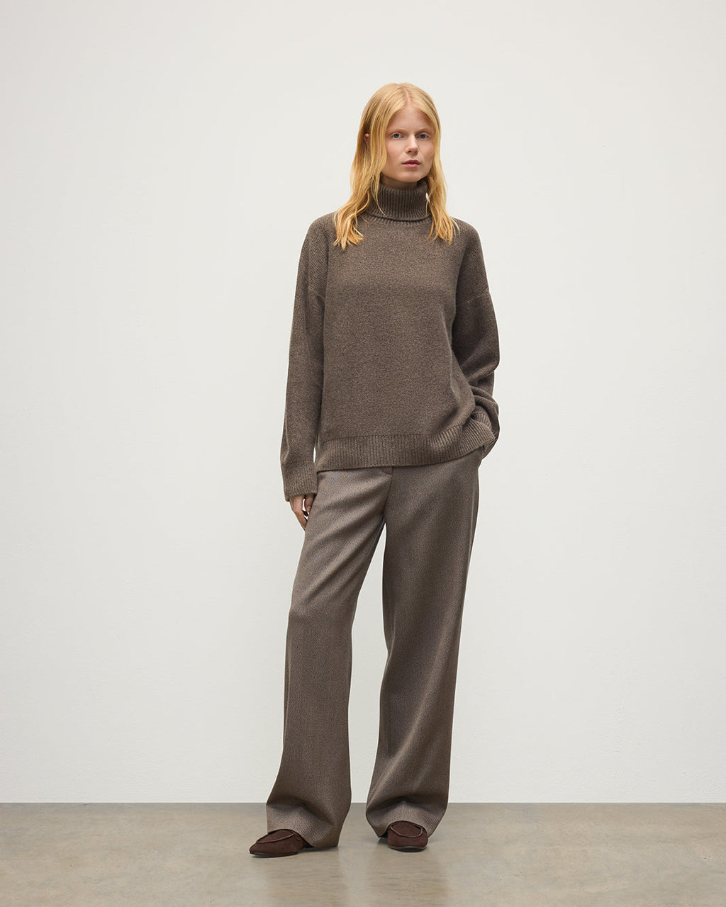 Johnstons of Elgin - Maggie Reverse Stitch Roll Neck Brown Cashmere Jumper