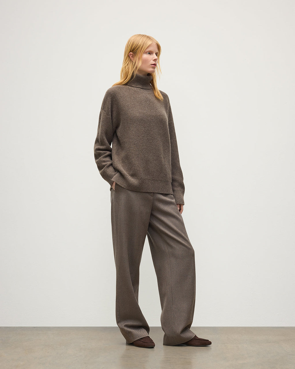 Johnstons of Elgin - Maggie Reverse Stitch Roll Neck Brown Cashmere Jumper
