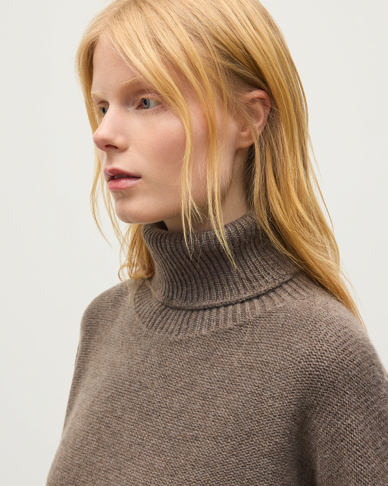 Johnstons of Elgin - Maggie Reverse Stitch Roll Neck Brown Cashmere Jumper