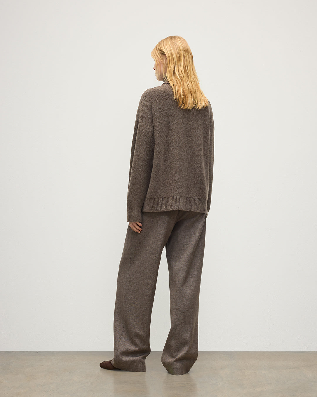 Johnstons of Elgin - Maggie Reverse Stitch Roll Neck Brown Cashmere Jumper