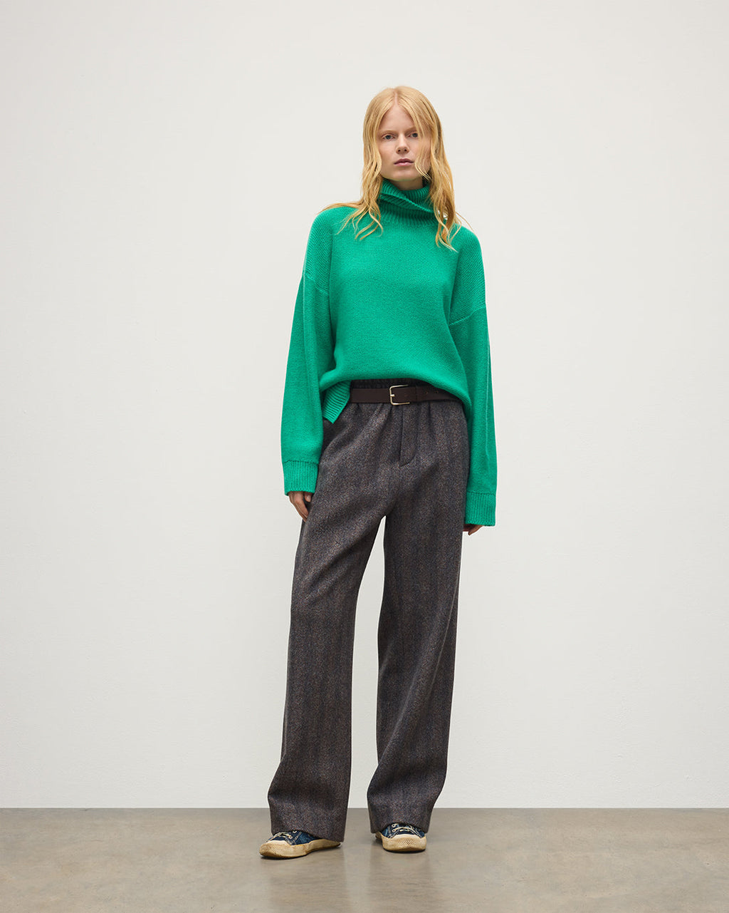 Johnstons of Elgin - Maggie Reverse Stitch Roll Neck Green Cashmere Jumper