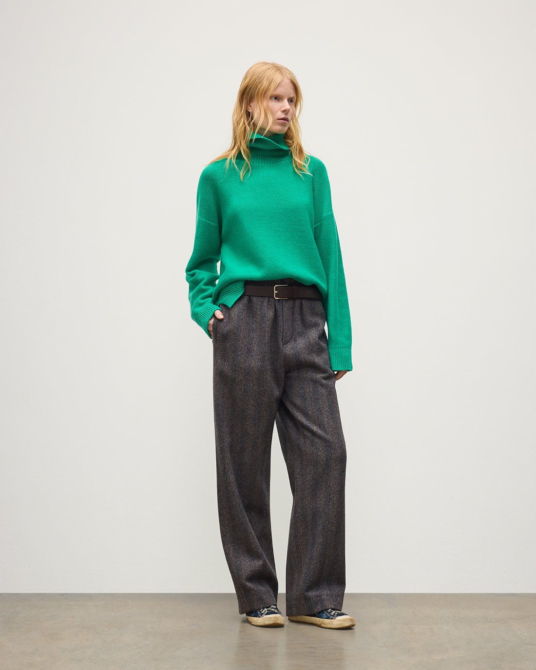Johnstons of Elgin - Maggie Reverse Stitch Roll Neck Green Cashmere Jumper