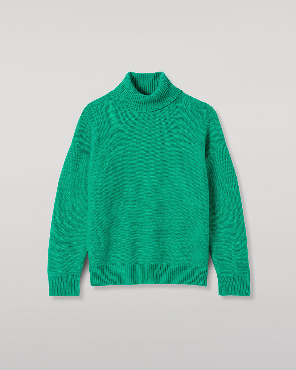 Johnstons of Elgin - Maggie Reverse Stitch Roll Neck Green Cashmere Jumper