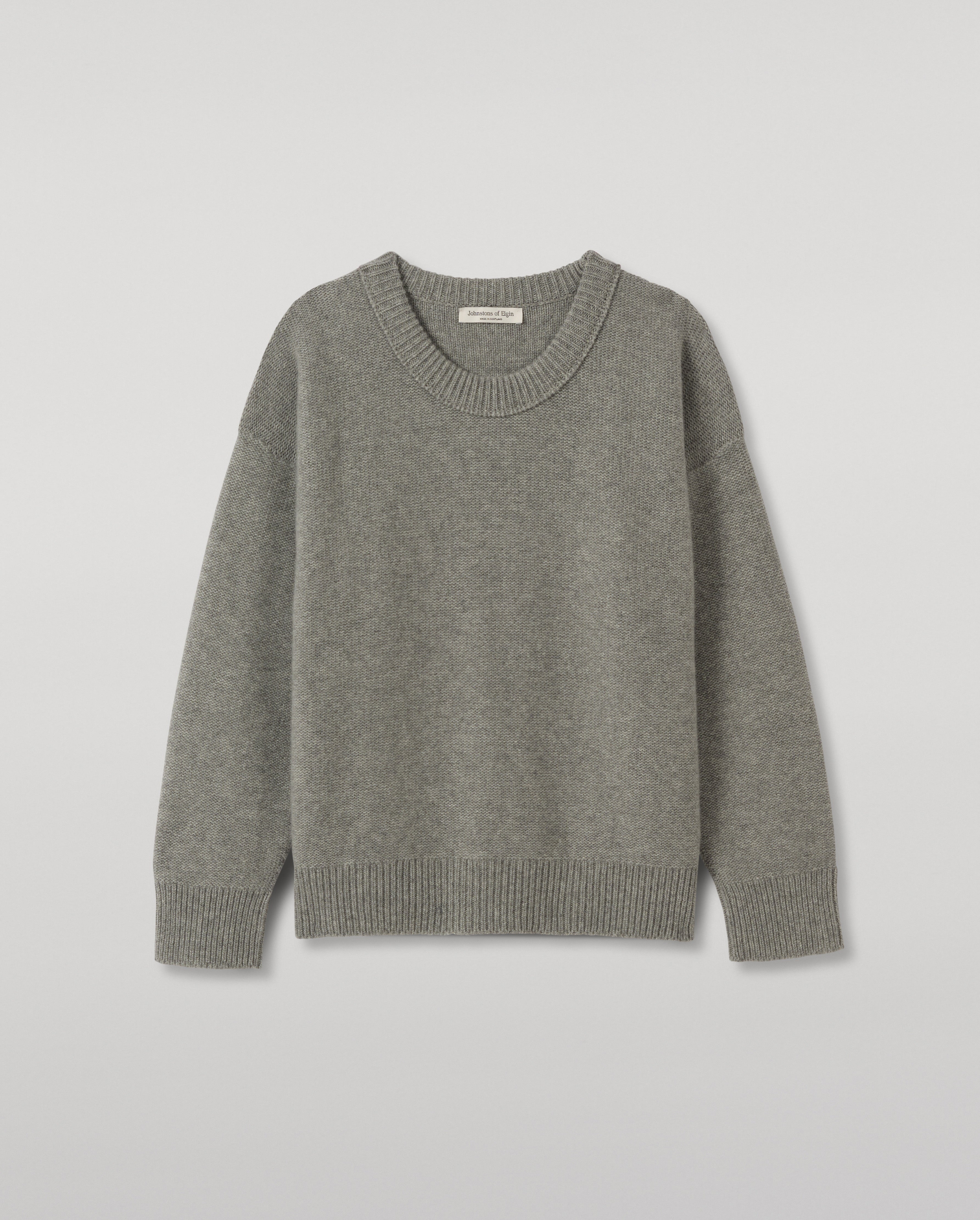 Johnstons of Elgin - Maggie Reverse Stitch Grey Cashmere Jumper