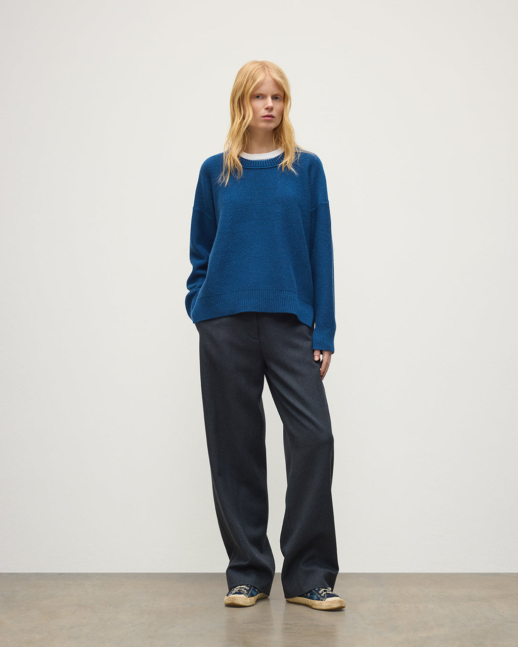 Johnstons of Elgin - Maggie Reverse Stitch Blue Cashmere Jumper