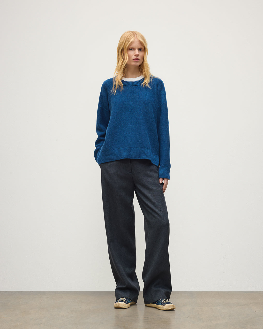 Johnstons of Elgin - Maggie Reverse Stitch Blue Cashmere Jumper