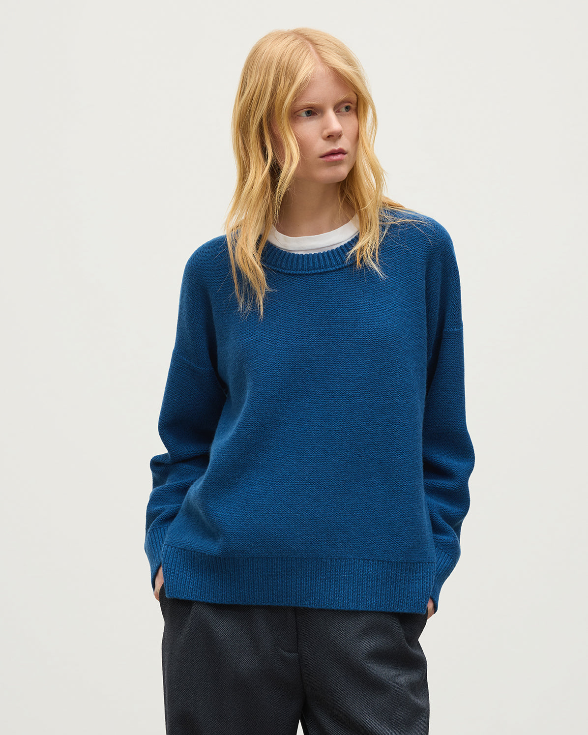 Johnstons of Elgin - Maggie Reverse Stitch Blue Cashmere Jumper