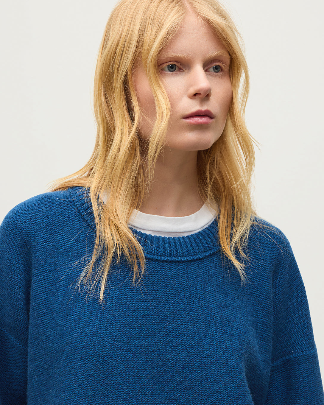 Johnstons of Elgin - Maggie Reverse Stitch Blue Cashmere Jumper