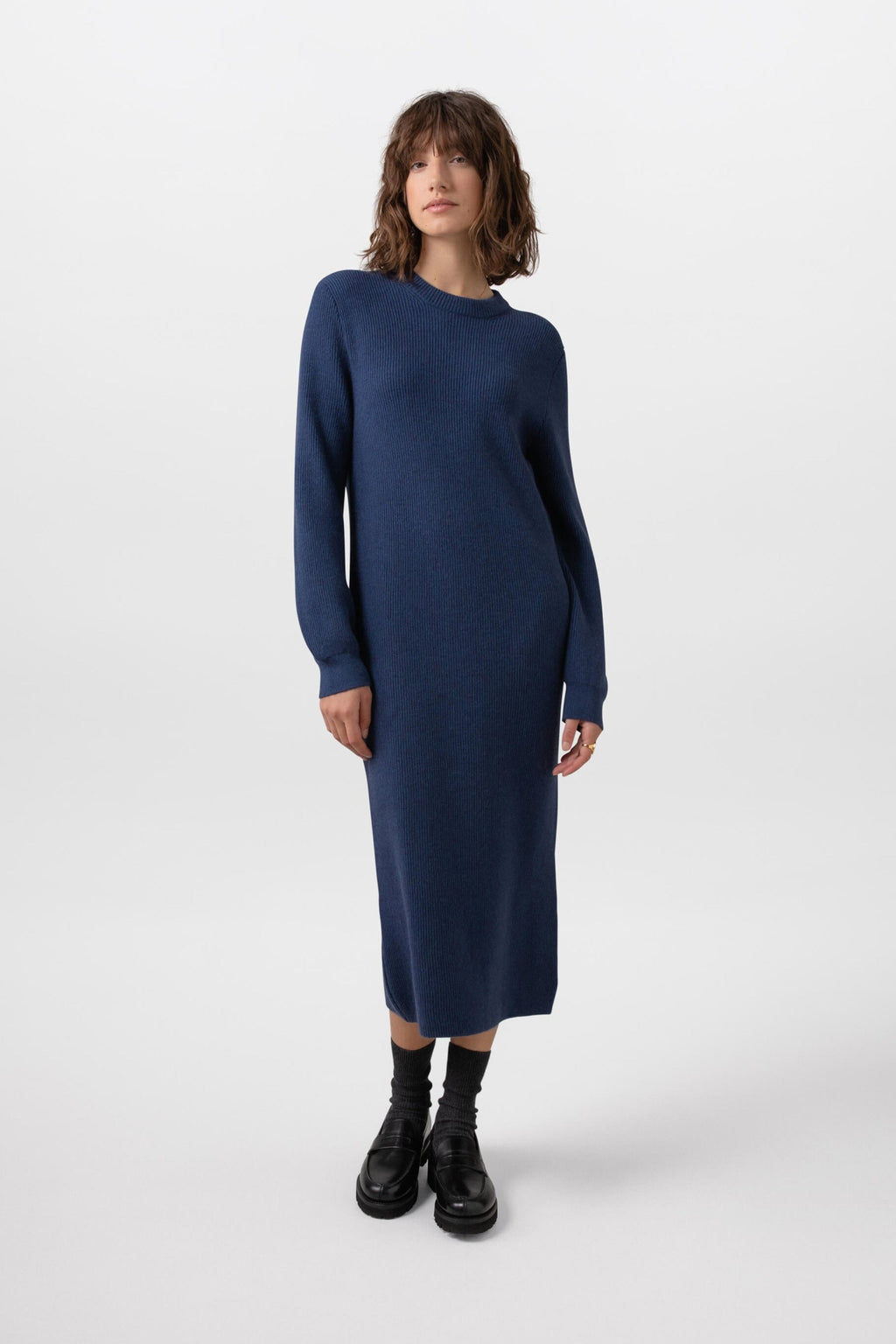 Johnstons of Elgin - Mid Blue Ribbed Cashmere Dress