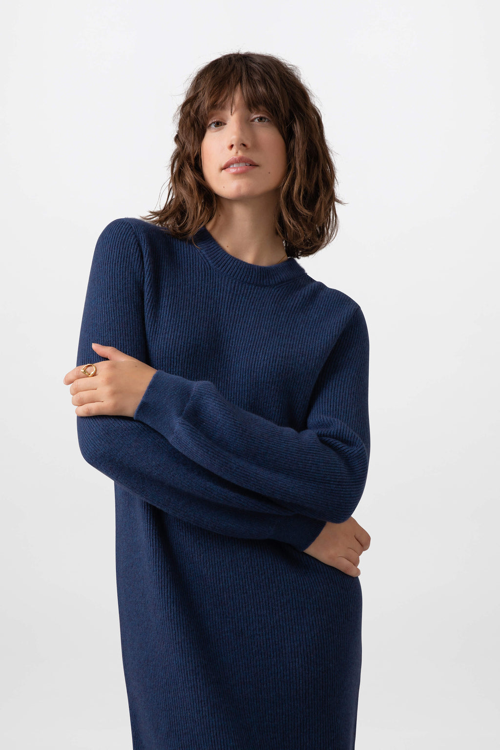 Johnstons of Elgin - Mid Blue Ribbed Cashmere Dress