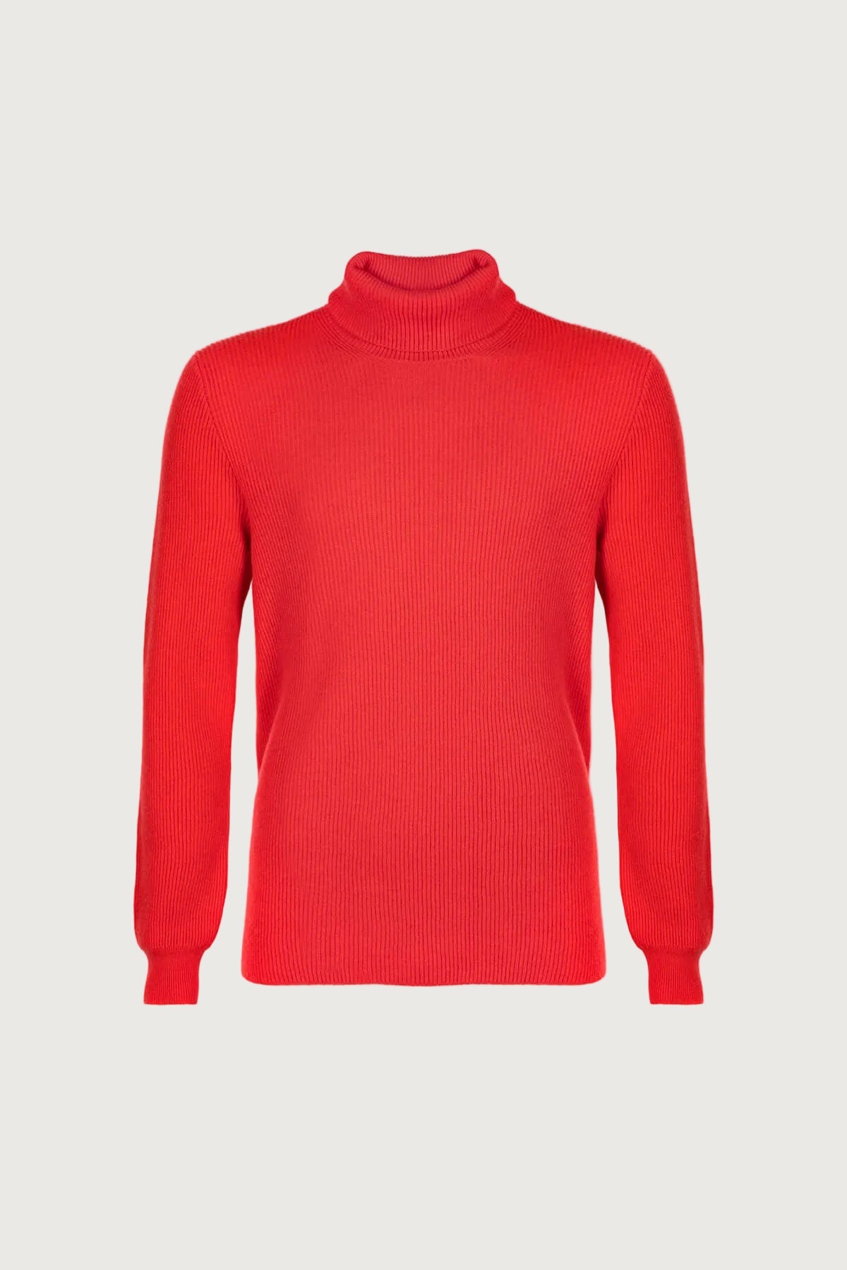 Johnstons of Elgin - Red Ribbed Cashmere Roll Neck Jumper