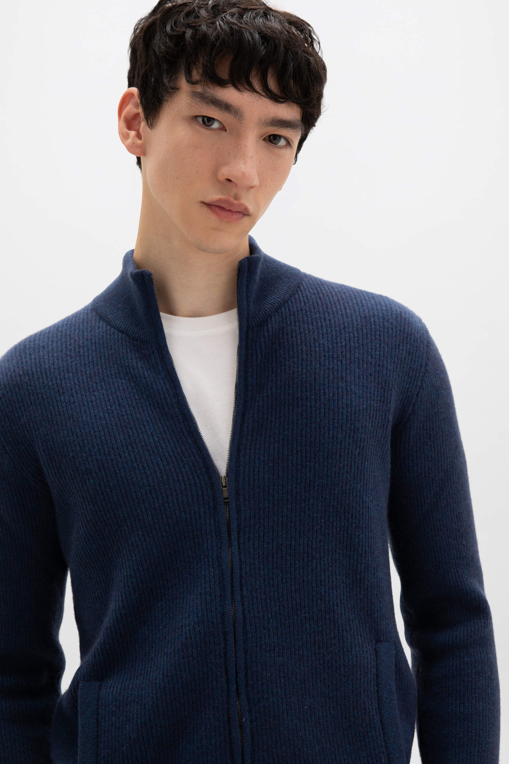 Johnstons of Elgin - Ribbed Cashmere Mid Blue Cardigan