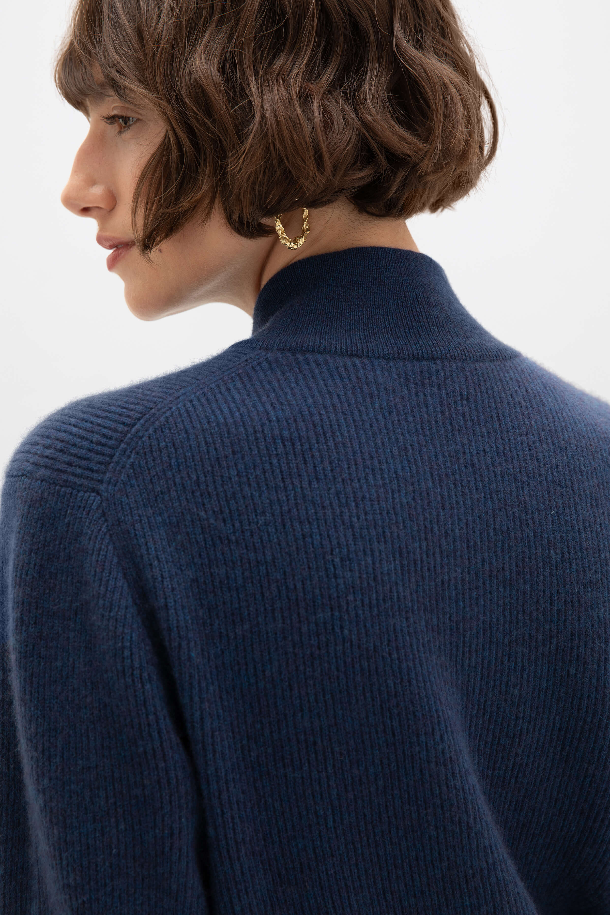 Johnstons of Elgin - Ribbed Cashmere Mid Blue Cardigan
