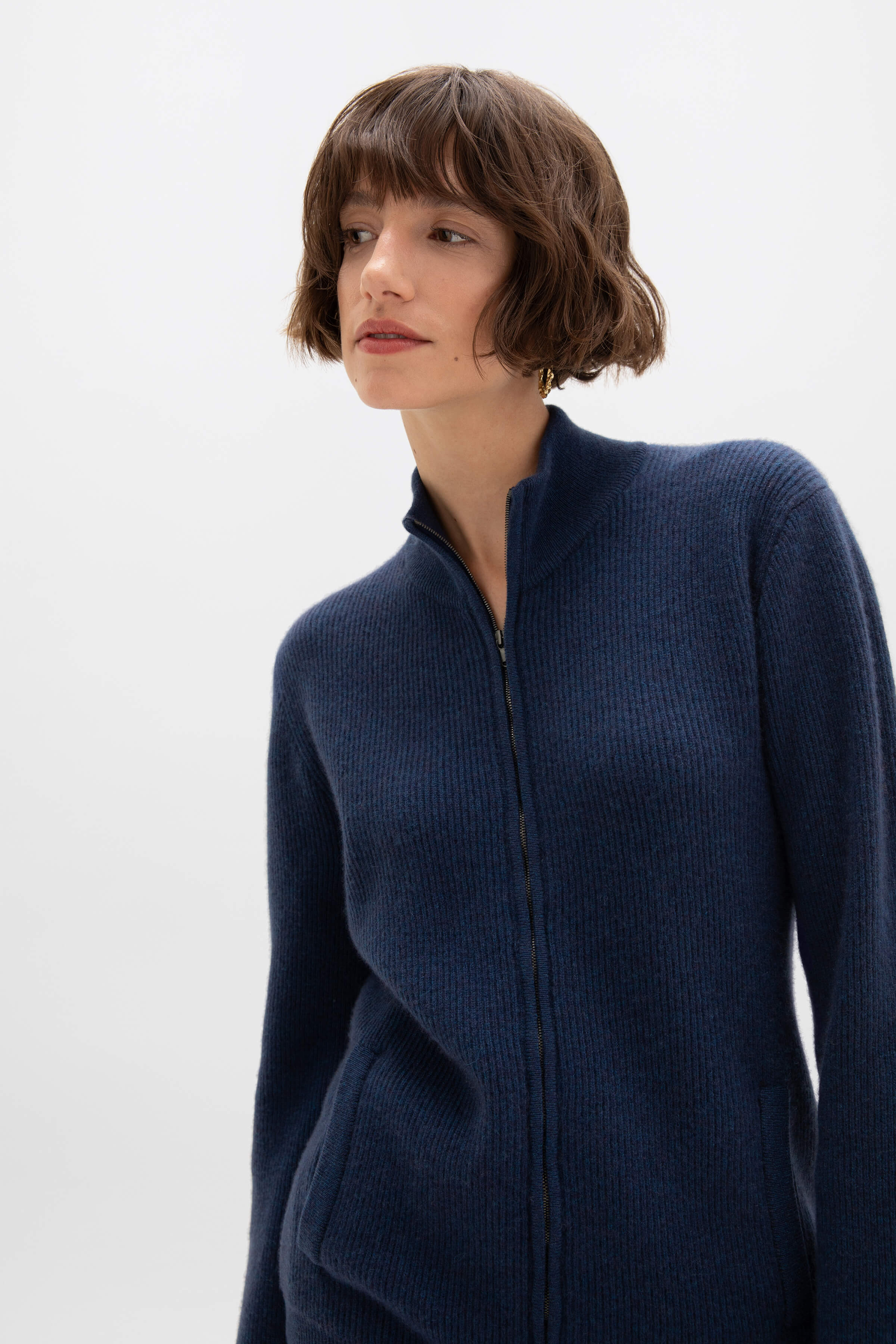 Johnstons of Elgin - Ribbed Cashmere Mid Blue Cardigan