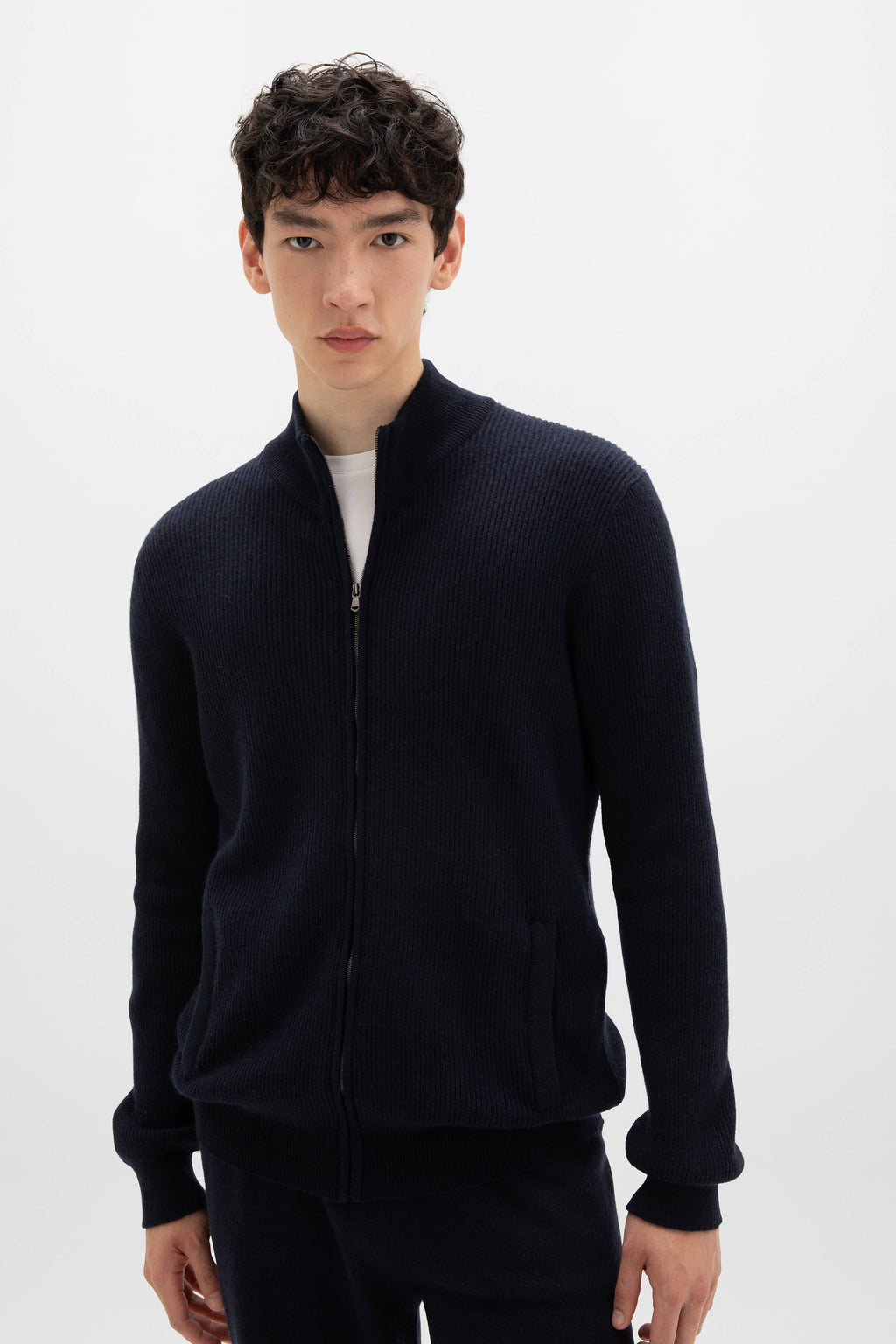Johnstons of Elgin - Ribbed Cashmere Dark Navy Cardigan