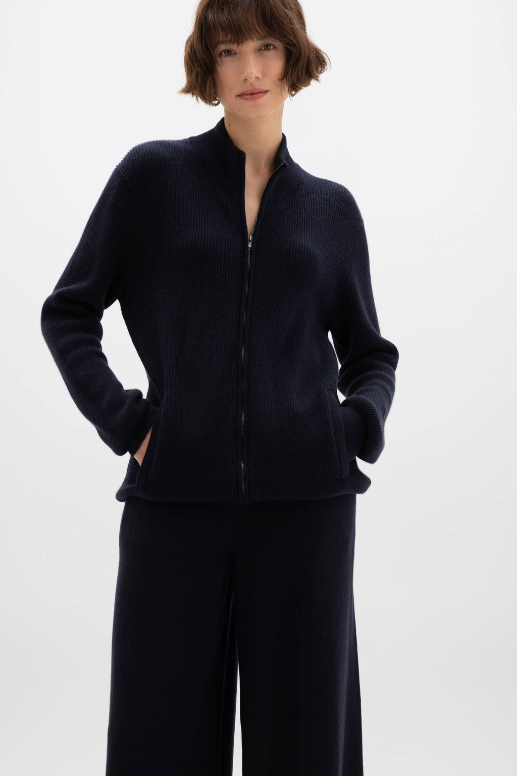 Johnstons of Elgin - Ribbed Cashmere Dark Navy Cardigan