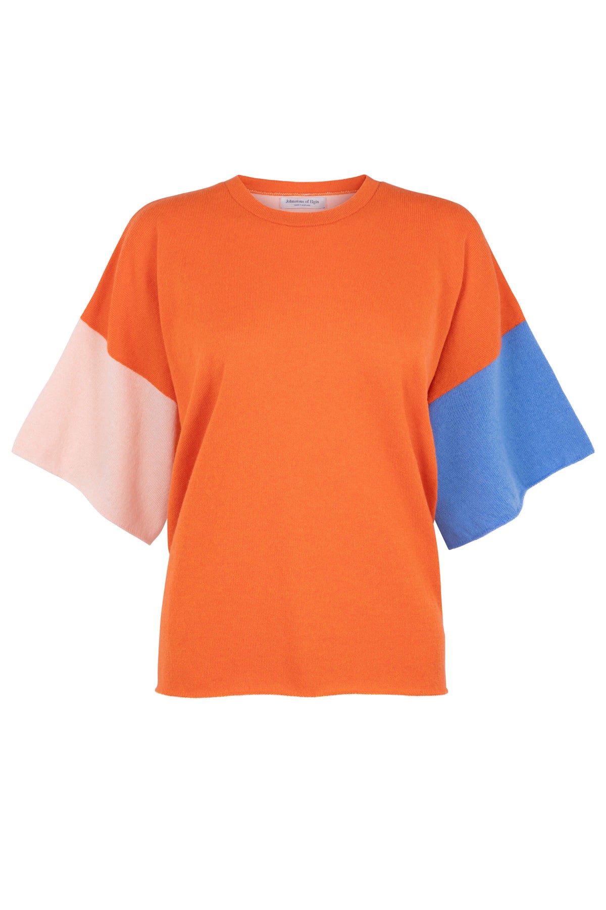 Johnstons of Elgin - Colour Block Orange Cashmere T - Shirt